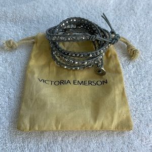 Victoria Emerson Crystal & Skull Wrap Bracelet, wraps 5 times at wrist, 36” long